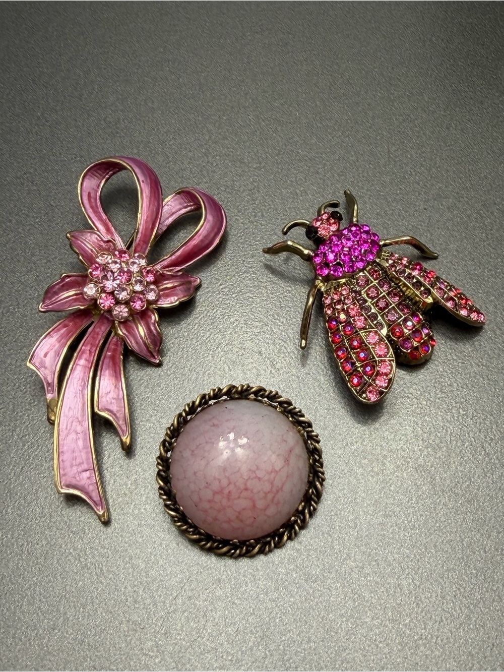 Three Pink Brooches